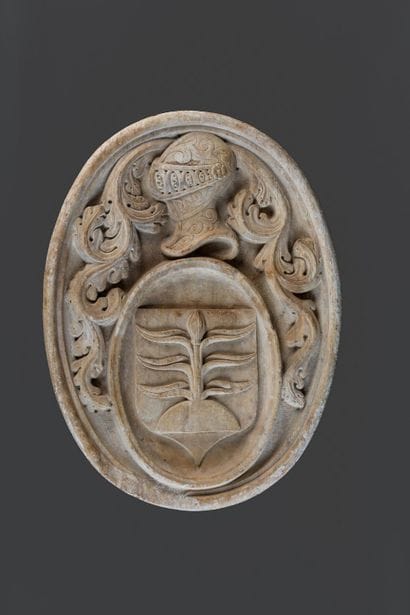 Oval-shaped bas-relief carved from Istrian...