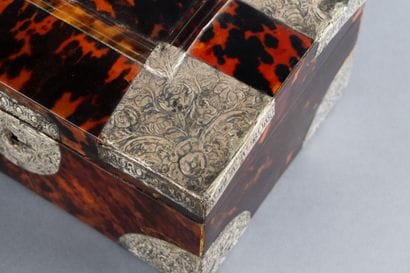 Box with a domed tortoiseshell lid and embossed...