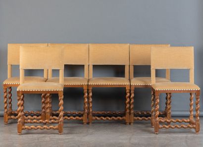 Set of six walnut chairs with twisted legs...