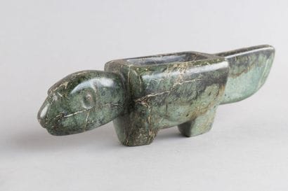 Ceremonial mortar depicting a stylized turtle....