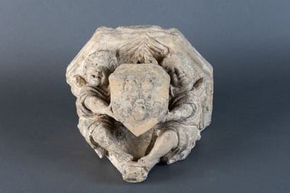 Carved limestone console with traces of polychromy,...
