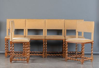 Set of six walnut chairs with twisted legs...