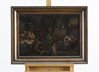 Ecole flamande du XVIIIe siècle 
Scène d’intérieur...