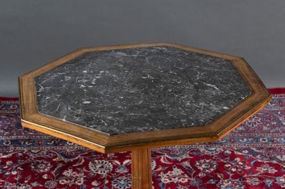 Mahogany side table with ebony inlays, octagonal...