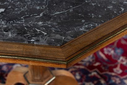 Mahogany side table with ebony inlays, octagonal...