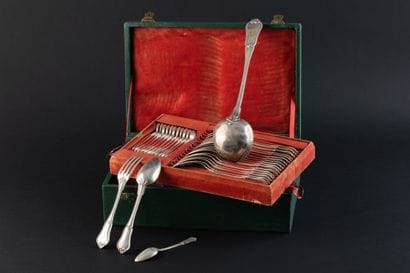 Silver (950) tableware set (49 pieces). 
PARIS,...
