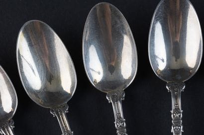 SET OF ELEVEN SILVER (800) TEA/COFFEE SPOONS.
PARIS,...