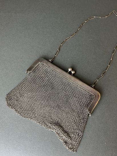 Silver (800) BALL BAG.
Square in shape, metal...