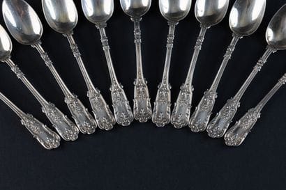 SET OF ELEVEN SILVER (800) TEA/COFFEE SPOONS.
PARIS,...