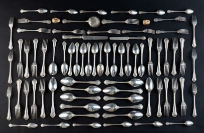 Silver (950) tableware set (124 pieces).
PARIS,...