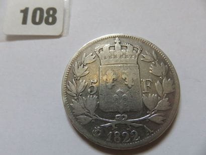 France - 5 Francs Louis XVIII, tête nue 1822...