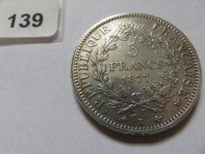 France - 5 Francs Hercule 1877 K (argent,...