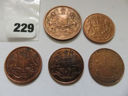 Indes Britaniques - Lot de 5 monnaies en...