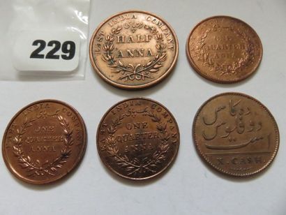 Indes Britaniques - Lot de 5 monnaies en...