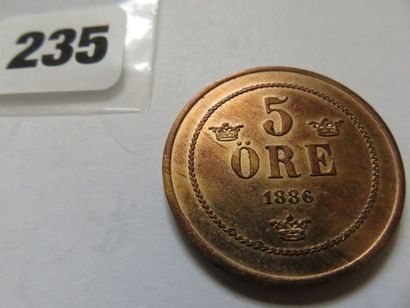 Suède - 5 Ore 1886 (bronze, 269 000 ex.)...