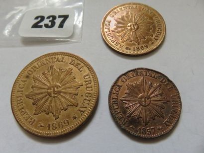 Uruguay - Lot de 3 monnaies, 1 Centesimo...