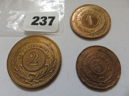 Uruguay - Lot de 3 monnaies, 1 Centesimo...