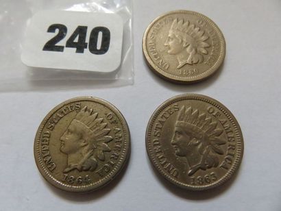 USA - Lot de 3 x 1 Cent 1860,1863 et 1864...