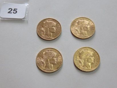 Lot de 4 x 20 Francs or Coq 1909 TTB+ à ...