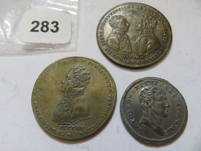 Lot de 3 jetons en laiton argenté,de l'empereur...