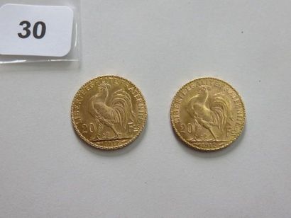 Lot de 2 x 20 Francs or Coq 1912 TTB à +