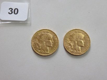Lot de 2 x 20 Francs or Coq 1912 TTB à +
