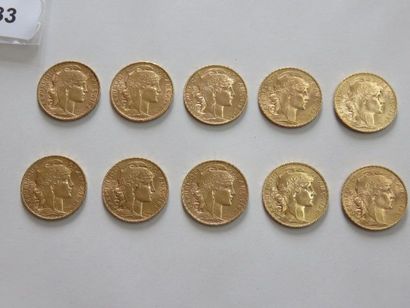 Lot de 10 x 20 Francs or Coq