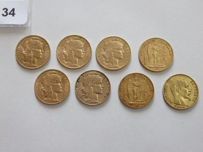 Lot de 8 x 20 Francs or (divers)