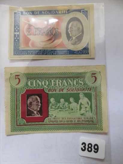 2 bons de solidatité de Pétain de 2 Francs...