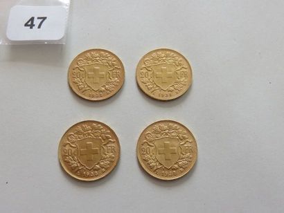Suisse - Lot de 4 x 20 Francs or 1935 LB...