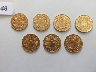 Suisse - Lot de 7 x 20 Francs or 1935 LB...