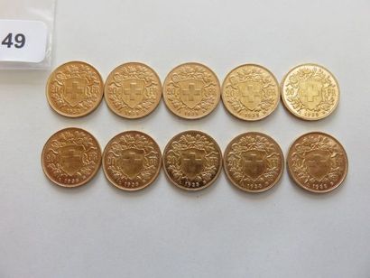 Suisse - Lot de 10 x 20 Francs or 1935 LB...