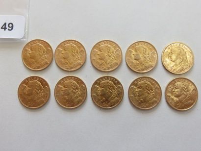 Suisse - Lot de 10 x 20 Francs or 1935 LB...