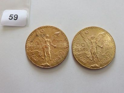 Mexique - Lot de 2 x 50 Pesos or 1947 TT...