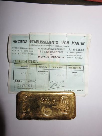 Lingot or N° 409 778 (Poids brut 1 003,6...