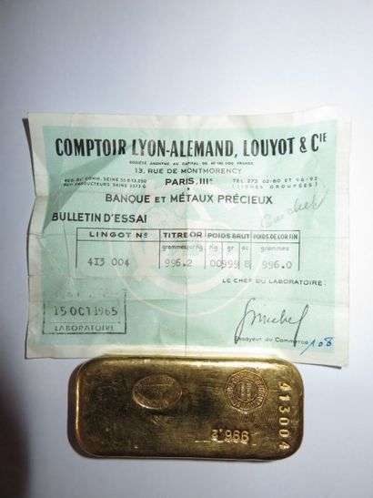 Lingot or N° 413 004 (Poids brut 999,8 g...