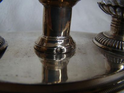 Saleron double, montures et plateau en argent....