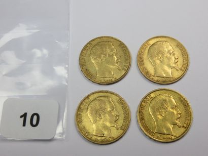 Monnaies or - Lot de 4 x 20 Francs Louis-Napoléon...
