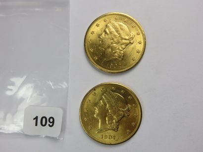 Monnaies or - USA - Lot de 2 x 20 Dollars...
