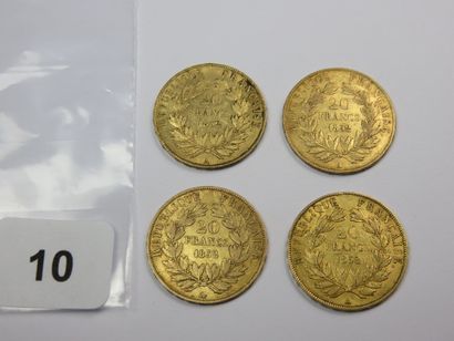 Monnaies or - Lot de 4 x 20 Francs Louis-Napoléon...