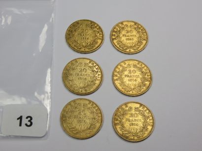 Monnaies or - Lot de 6 x 20 Francs Napoléon...