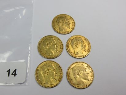 Monnaies or - Lot de 5 x 20 Francs Napoléon...
