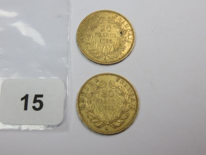 Monnaies or - Lot de 2 x 20 Francs Napoléon...