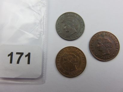 Monnaies - France - Lot de 3 x 1 Centime...