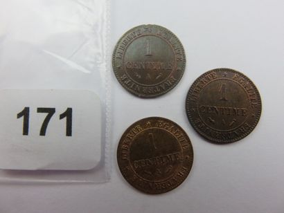Monnaies - France - Lot de 3 x 1 Centime...