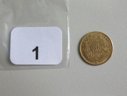 Monnaie or - 5 Francs Napoléon III tête nue,...