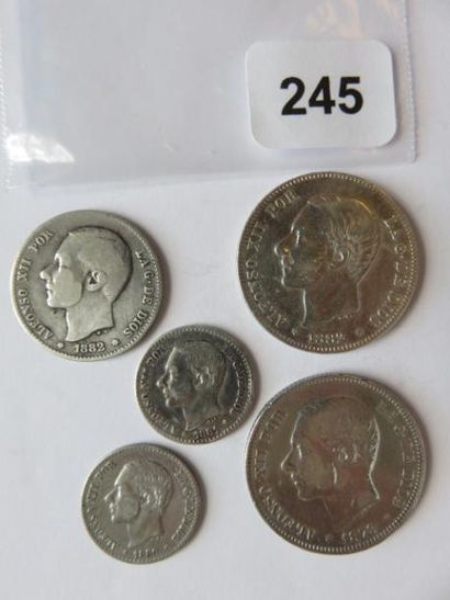 Monnaies - Espagne - Collection de 5 monnaies...
