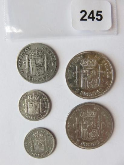 Monnaies - Espagne - Collection de 5 monnaies...