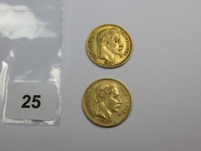Monnaies or - Lot de 2 x 20 Francs Napoléon...