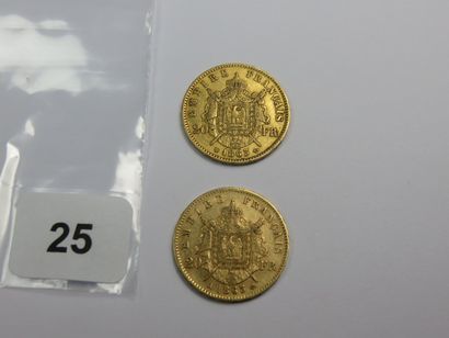 Monnaies or - Lot de 2 x 20 Francs Napoléon...